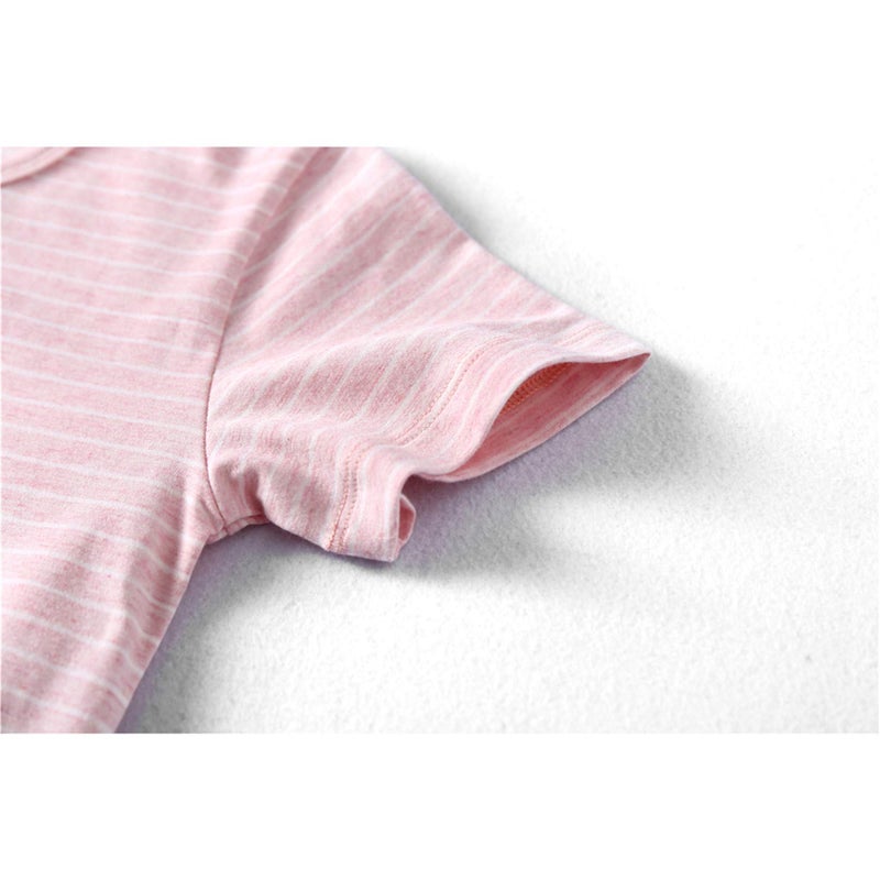 Uobzyaq Princess Nightgowns for Toddler Girls Cotton Stripe Sleepwear Pajamas Summer Short Sleeve Nightdress for 3-10 Years Pink Size 5-6Years(120) - Image 4
